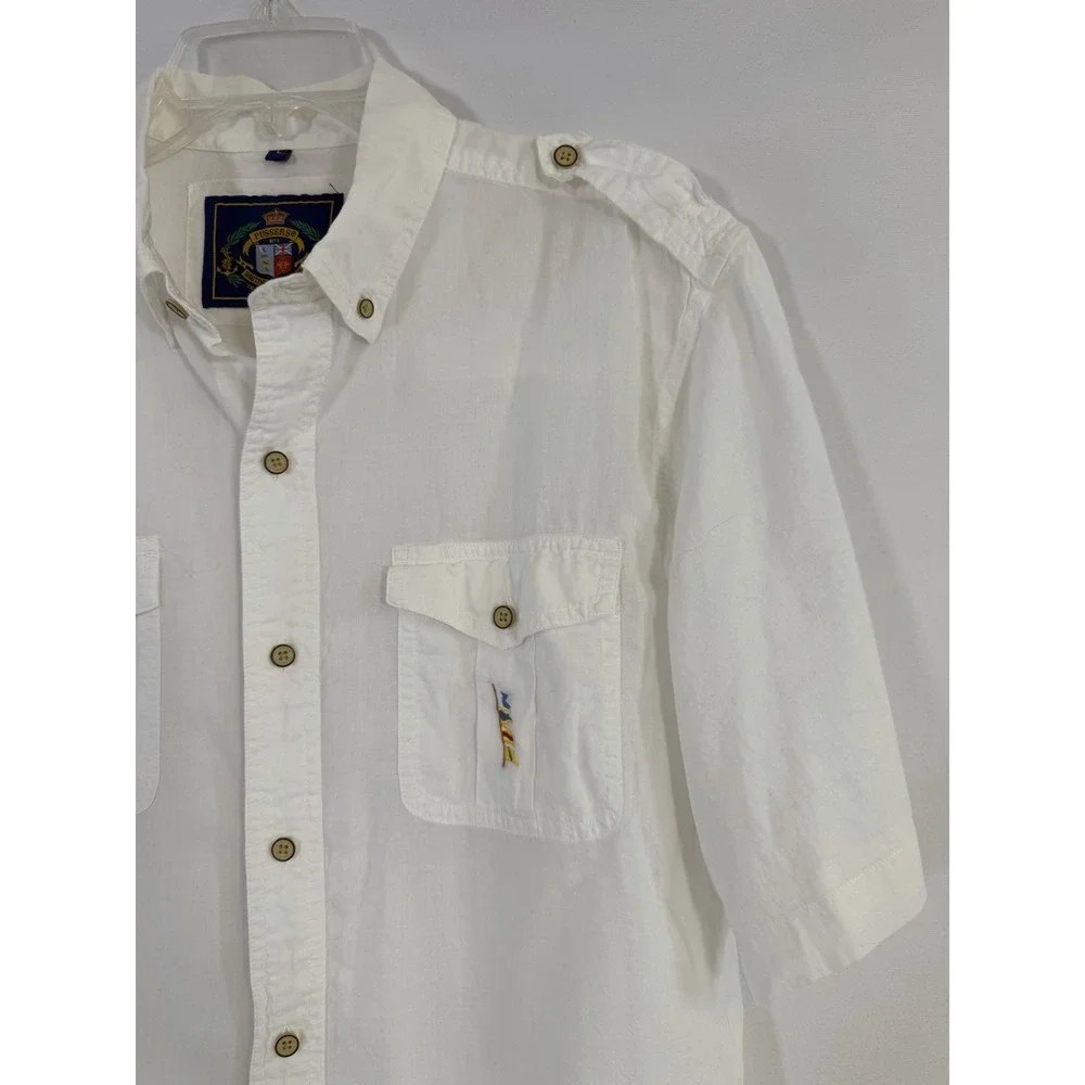 Vintage Pussers West Indies Mens Shirt Size L White Lightweight Nautical Coastal